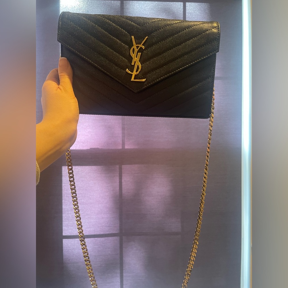 Yves Saint Laurent Black Clutch with Gold Chain - Picture 9 of 14